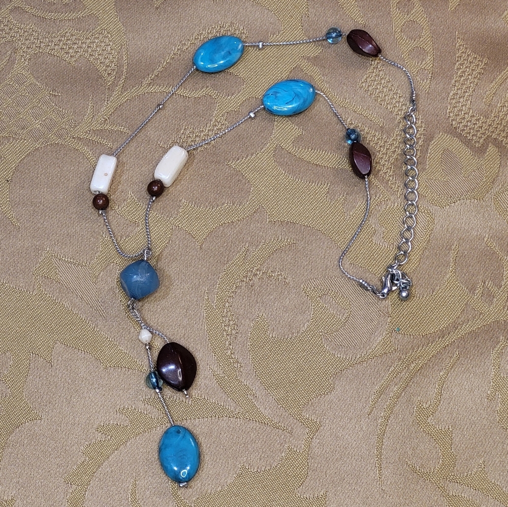 Turquoise beaded silver drop necklace